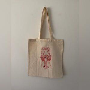 Hand Embroidered Lobster Tote Bag Coastal Grandmother Aesthetic Nautical Bag